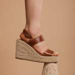 Runi : Sandales compensées en cuir et jute pur pour femme