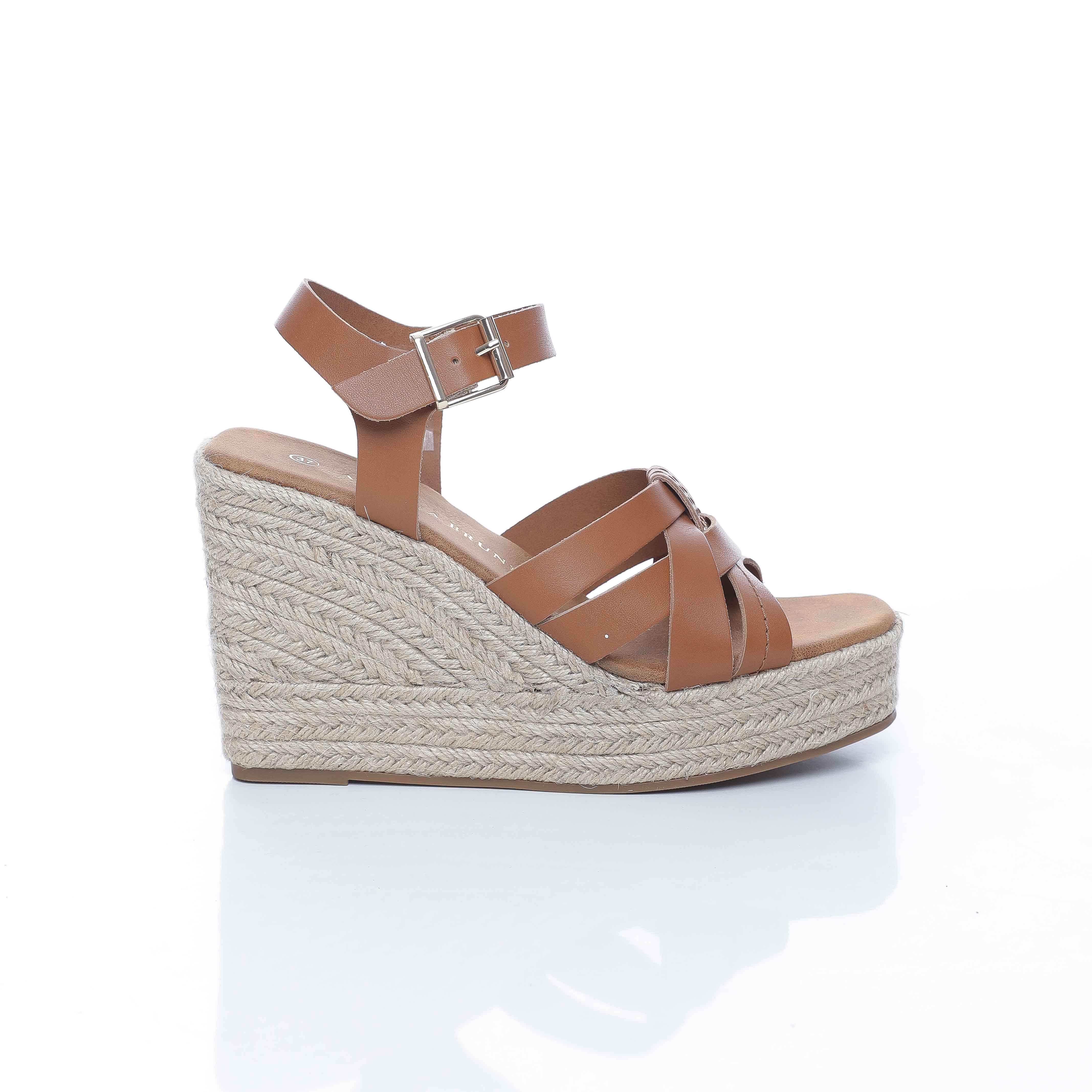 sandales compensées en cuir et jute véritable