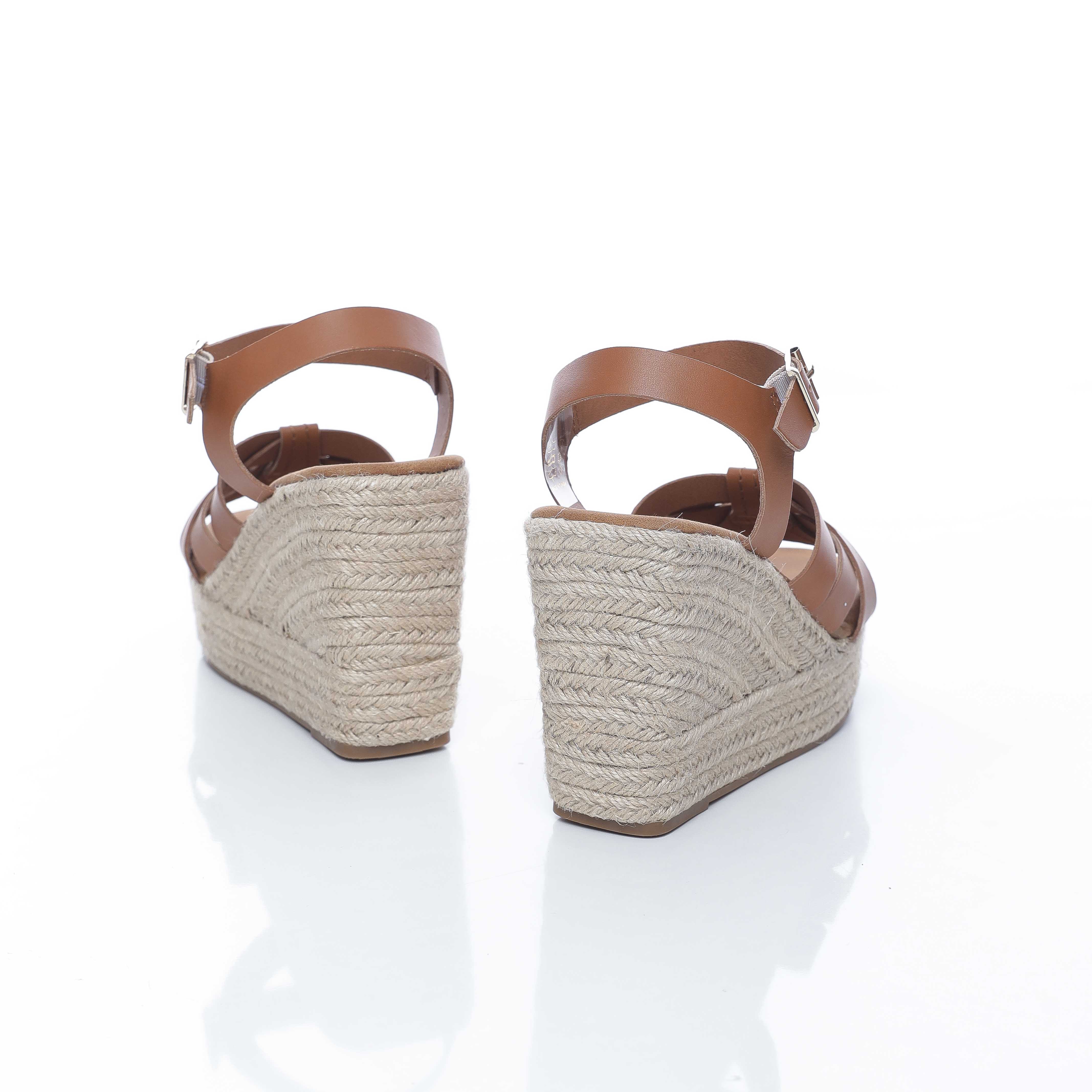 sandales compensées en cuir et jute véritable