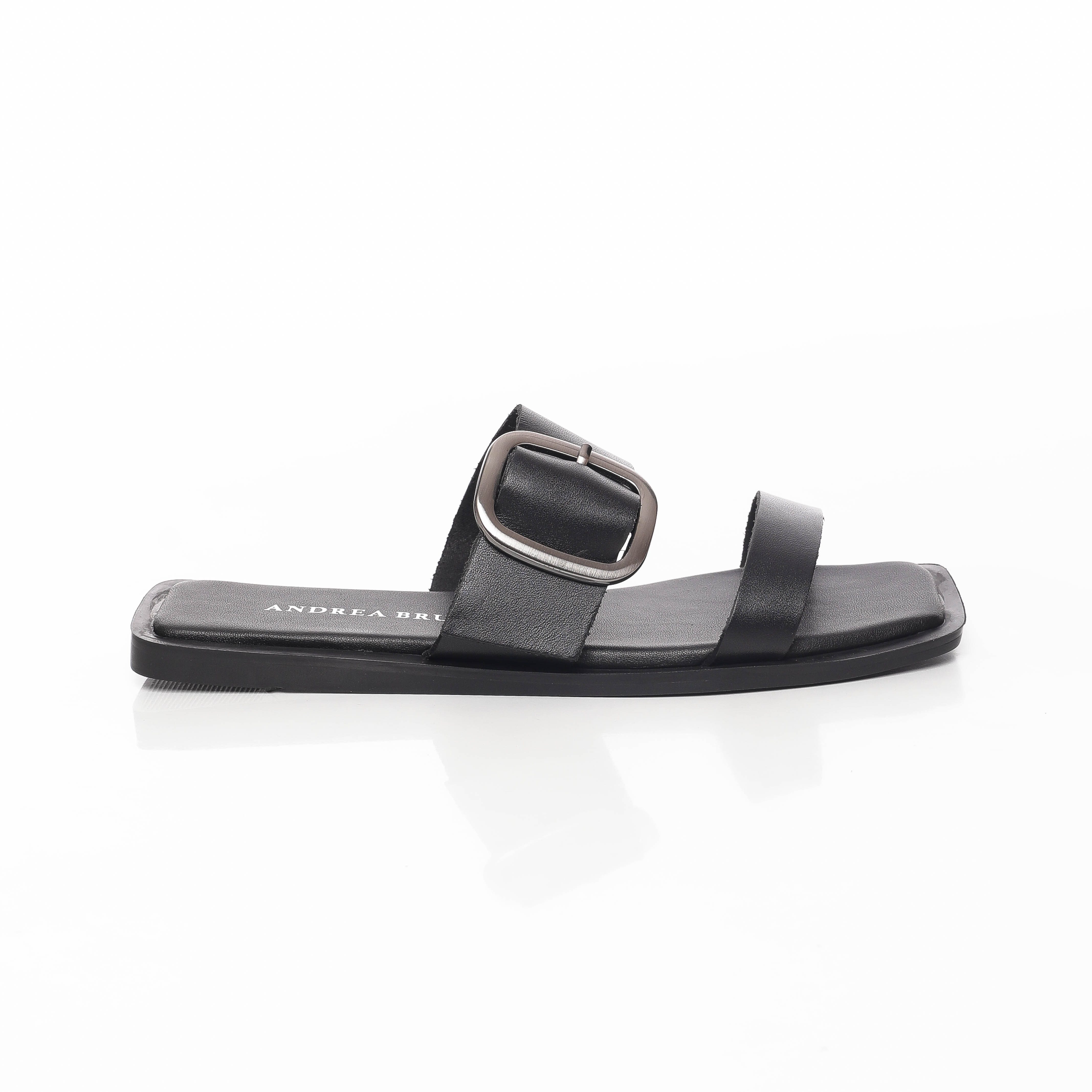 mule plate avec large bride en cuir