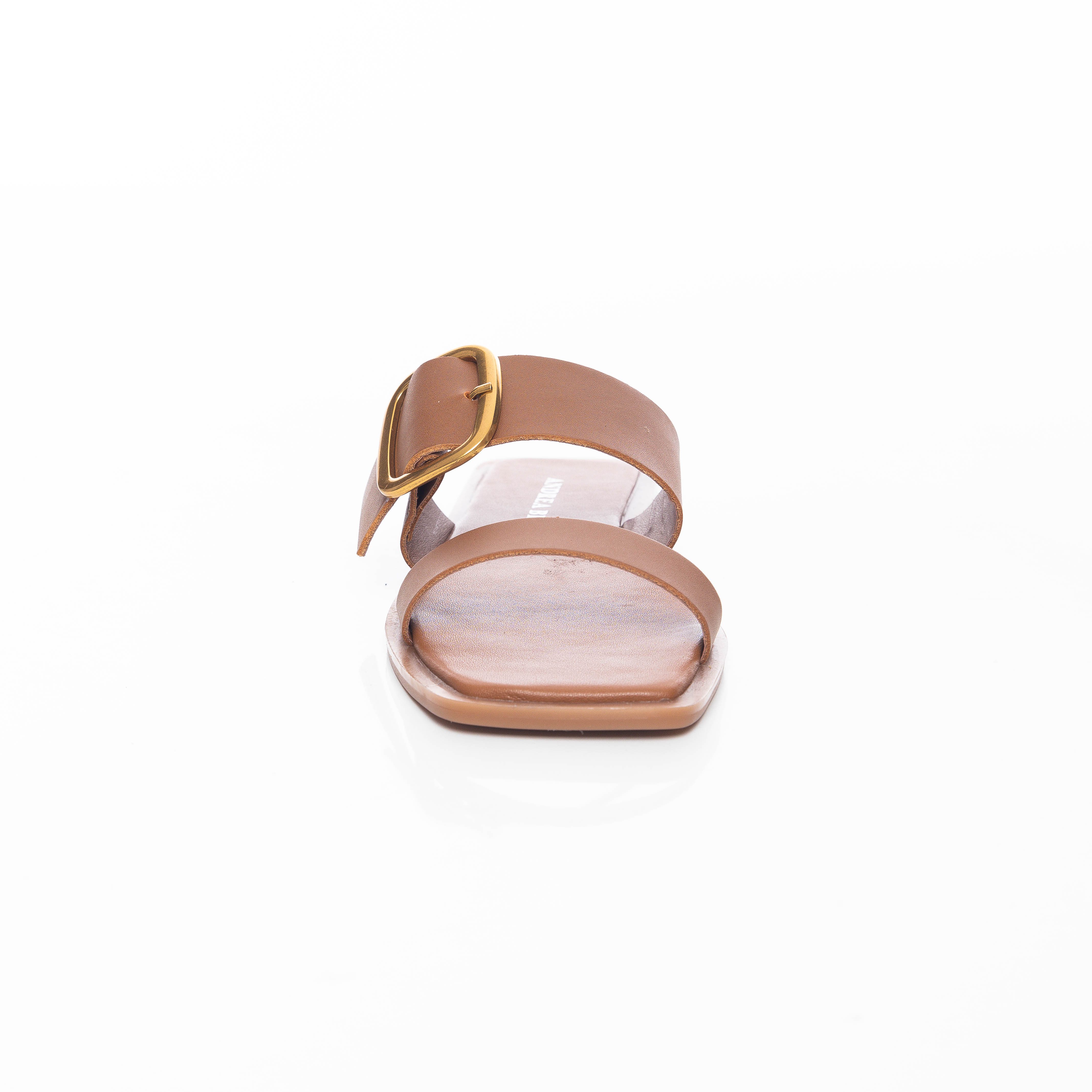 mule plate avec large bride en cuir